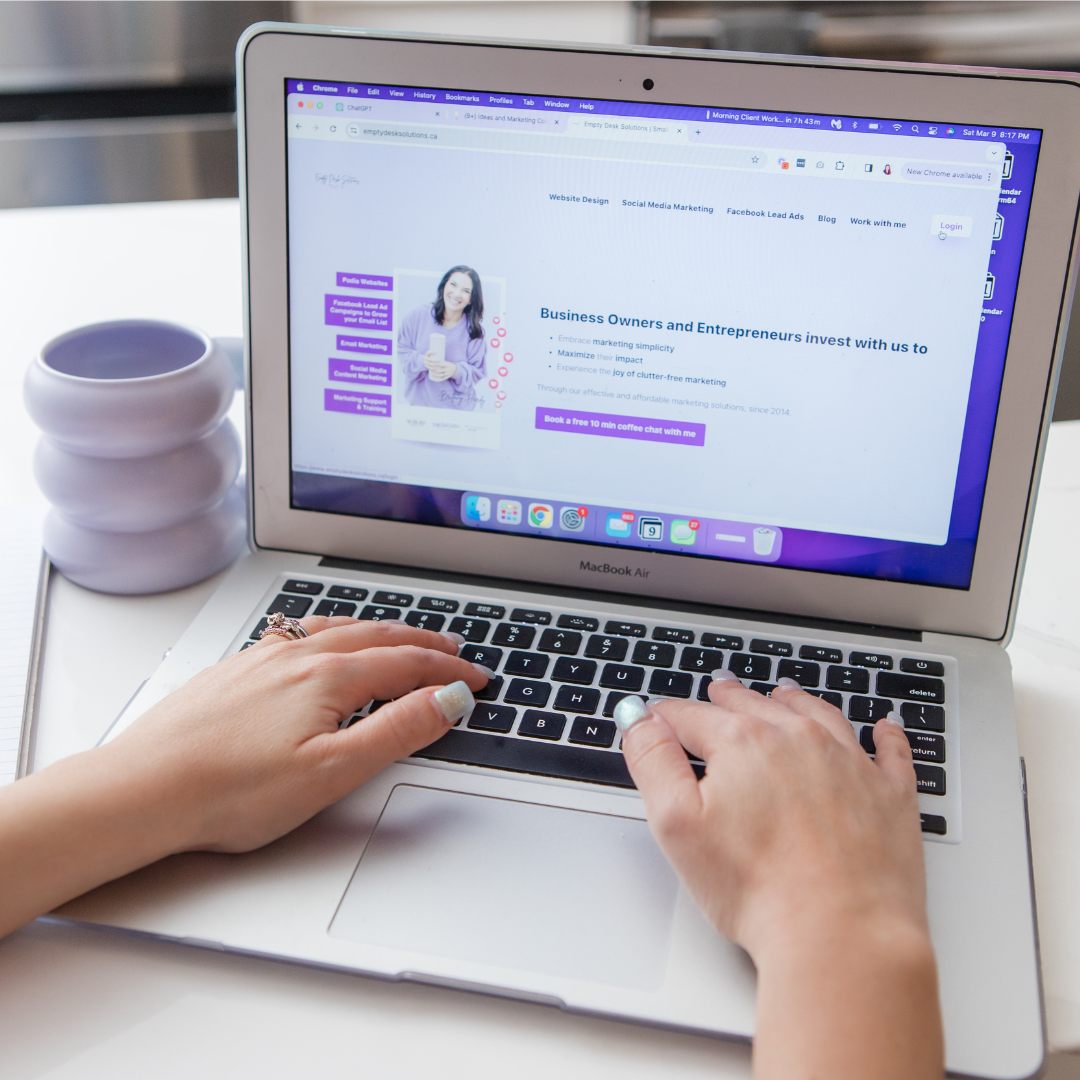 Screenshot of empty desk solutions website - Brittany Hardy, podia pro