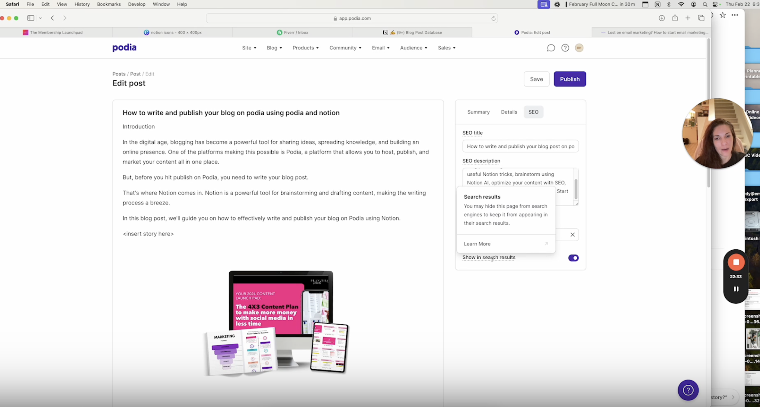 screenshot of podia blog - blogging using podia and notion